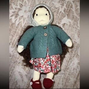 Waldorf Girl Doll Soft Body Handmade Blue With Pink  Crocheted Clothes 10” Doll